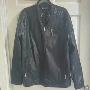 Black Leather jacket Refinery Republic Black Faux Leather Full Zip Jacket Sz L
